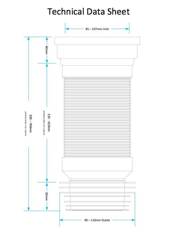 VIVA Slinky-Fit WC EXTRA LONG Flexible Toilet Pan Connector 300-700mm PP0002 - Image 2