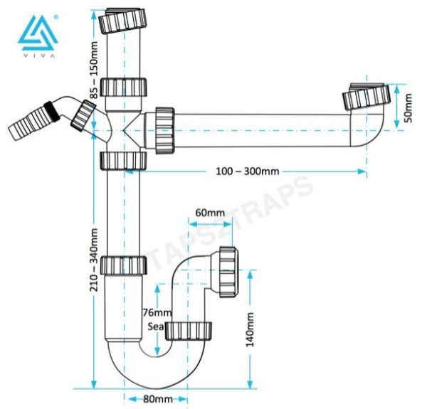 Kitchen Sink 1.5 Bowl Waste Trap Kit + Appliance Discharge Connector WTBNH01 - Image 2