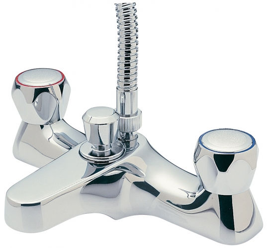 BATH SHOWER MIXER TAPS WITH SHOWER KIT MIRROR CHROME PLATED SOLID BRASS