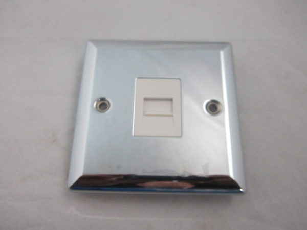 VOLEX CHROME TELEPHONE MASTER SOCKET, WHITE INSERTS     PART NO. DEC392