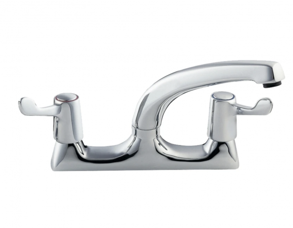 Lever Kitchen Sink Deck Mixer Tap - Easy Quarter Turn Lever Handles - Twin Hole Fitment