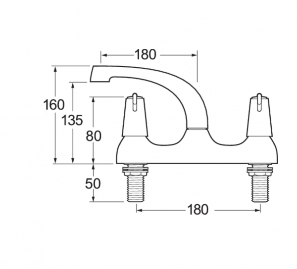 Lever Kitchen Sink Deck Mixer Tap - Easy Quarter Turn Lever Handles - Twin Hole Fitment - Image 3