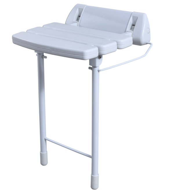 Wall Mounted Folding Shower Seat with Collapsible Legs in White (Max. 180kgs)