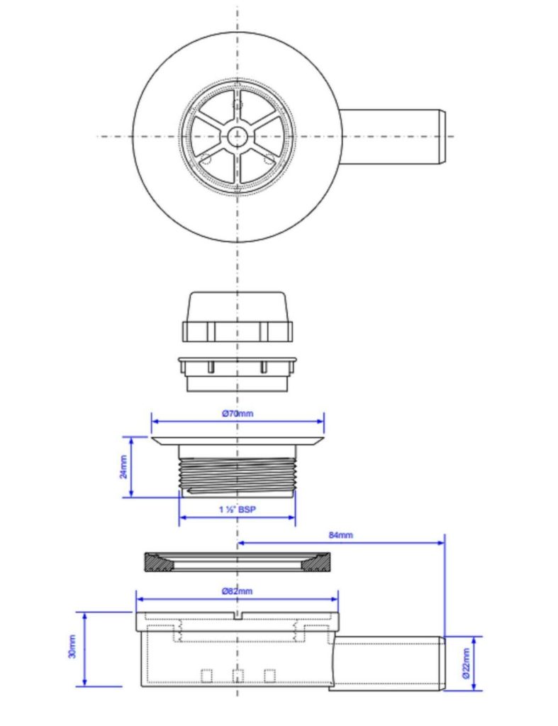 McAlpine UPSW222MM 1.1/2″ Pumped Shower Waste Outlet 70mm CP