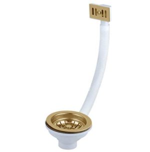 Gold Kitchen Sink Basket Strainer Waste Sq / Rectangular Overflow + Metal Grill