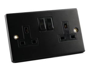 Taps2Traps™ Matt Black 2 Gang Double 13A Switched Plug Socket - Esay Upgrade Replacement