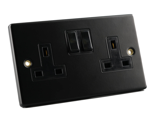 Taps2Traps™ Matt Black 2 Gang Double 13A Switched Plug Socket - Esay Upgrade Replacement