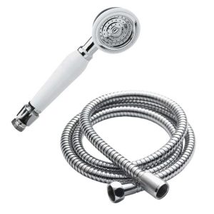 Traditional Shower Handset White & Chrome Bathroom Hand Held Or Fits Cradle Supplied with Shower Hose