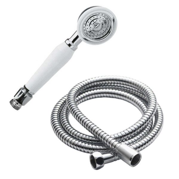 Traditional Shower Handset White & Chrome Bathroom Hand Held Or Fits Cradle Supplied with Shower Hose
