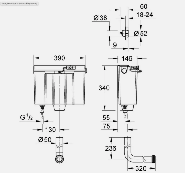 GROHE Concealed WC Flushing Cistern – Dual Flush, Bottom Entry (Model: 39053) - Image 2
