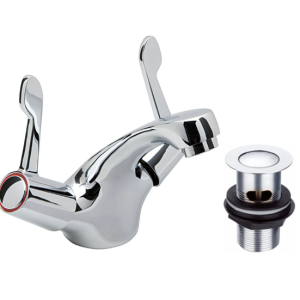 Lever Action Bathroom Mono Basin Mixer Tap + Press Top Waste – Chrome