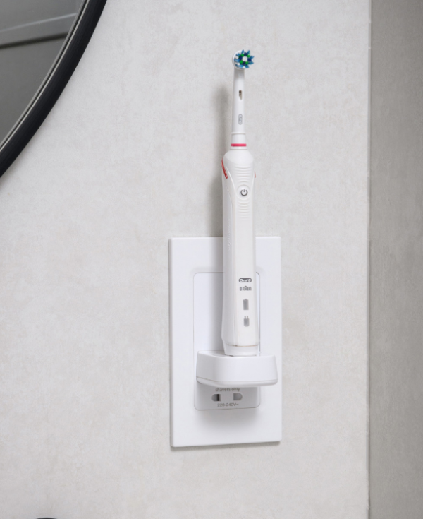 ProofVision In Wall Toothbrush Charger Range - Combined Toothbrush Charger & Shaver Socket + Brushed Brass Finish - Image 2