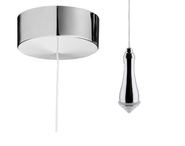 Chrome Bathroom ceiling light pull cord switch 2 way 6A White cord & Modern Chrome Luxury Pendant