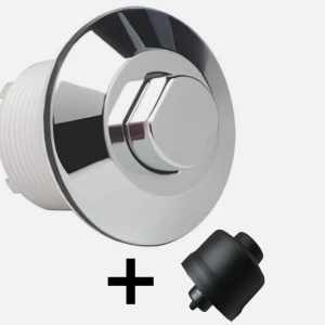 Replacement Chrome Toilet Flush Button & Spare Black Rubber Bellow Set Fits Grohe Adagio Cisterns 38488/113219