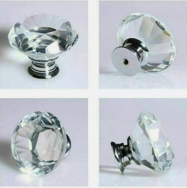 Large Crystal Glass Cabinet Knob – Diamond Style Handle for Drawers, Cupboards & Furniture