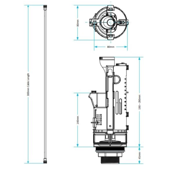 Dual Flush Valve – Universal Cistern Replacement Kit, Fits 1.5" & 2" Outlets, Adjustable Flush, WRAS Approved, 300mm Cable, Fits 40/50/60mm Holes - Image 2