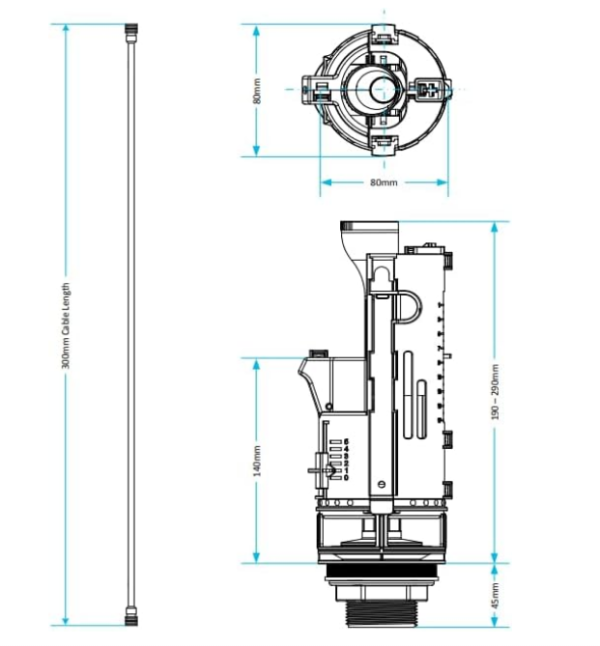 Dual Flush Valve with Push Button Lever & Handle Kit Universal Cistern Replacement Kit, Fits 1.5" & 2" Outlets, Adjustable Flush, WRAS Approved, 300mm Cable, Fits 40/50/60mm Holes - Image 2