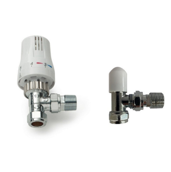 Share Thermostatic Radiator Valve 15mm x 1/2"Twin Pack TRV & Lock-shield Style Angled