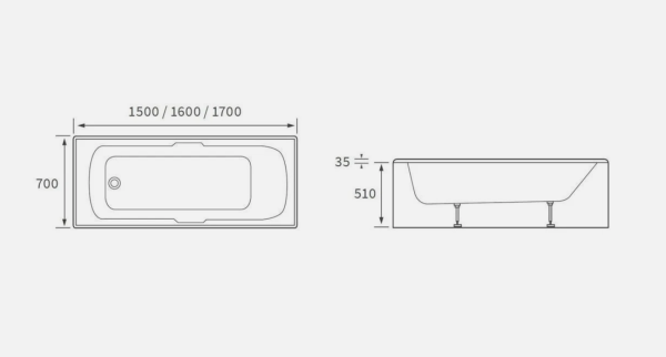 Single Ended Twin Grip Bath Tub Chrome Handles Anti-Slip 1500mm, 1600mm & 1700mm - Image 2