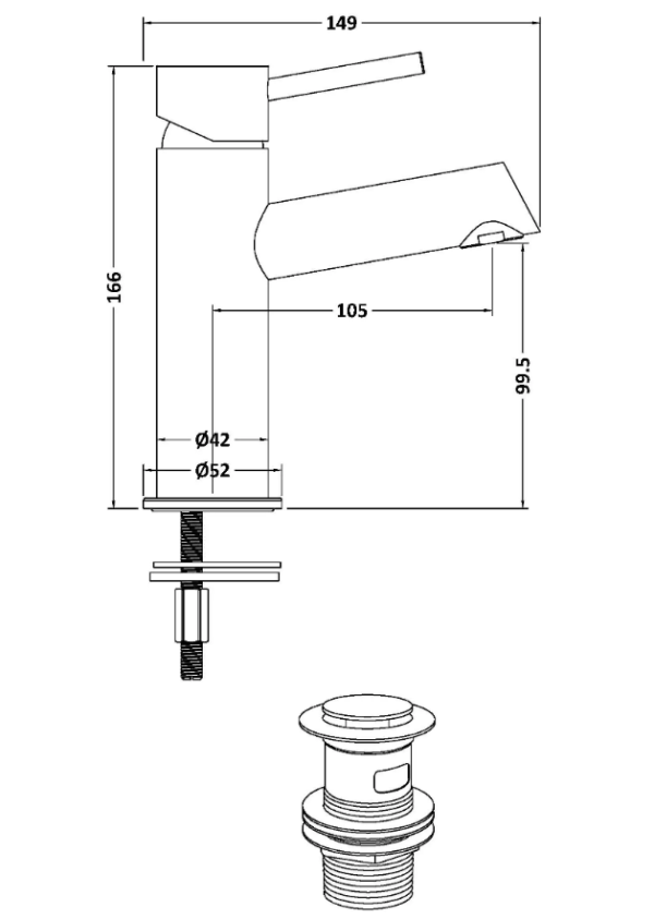Velora Mono Basin Mixer Tap Single Lever With Clicker Waste - Chrome PSTE305 - Image 2